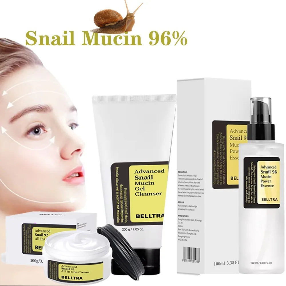 Snail Mucin 96% Korean Essence – مجموعة لإصلاح البشرة وتفتيحها ومكافحة الشيخوخة